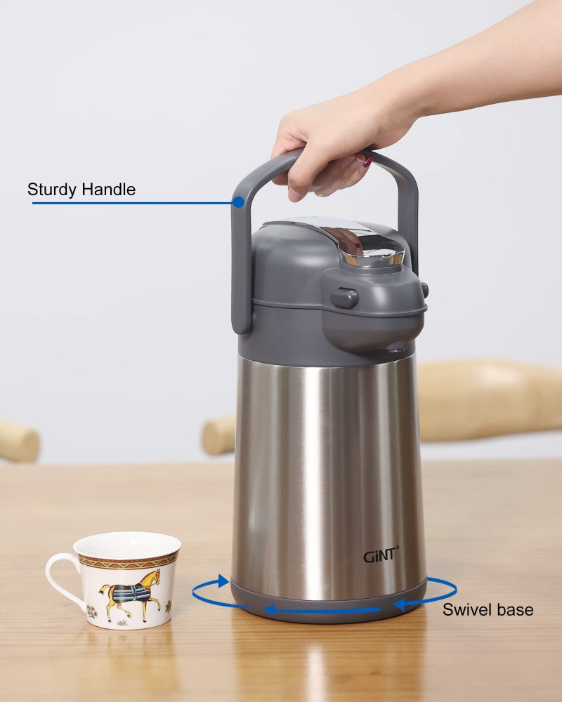 GiNT 74oz Airpot Coffee Dispenser with Pump, Insulated Coffee Carafe for Hot Liquids, Stainless Steel Vacuum Insulated Pump Dispenser for Hot/Cold Beverages (2.2L) - Image 4